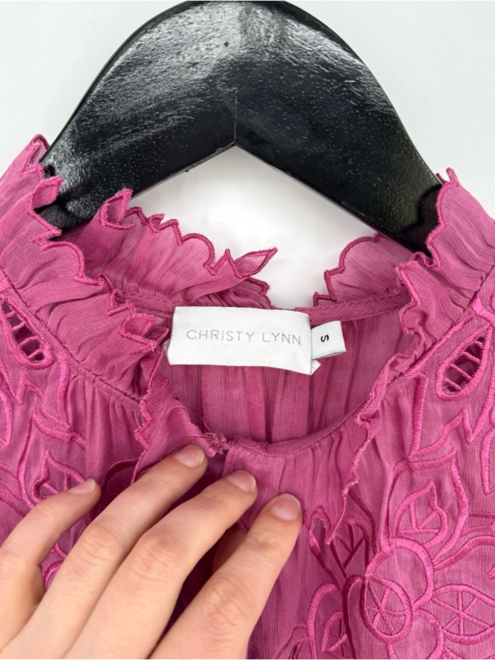 Christy Lynn Gemma Dress Fuchsia Pink Small Linen Silk Embroidered Floral Eyelet - Picture 10 of 16